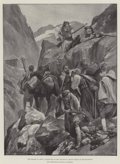 El problema en Creta, habitantes de la provincia de Selino huyendo a las montañas de Richard Caton Woodville junior